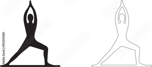 Warrior One. Vector silhouette of yoga pose.