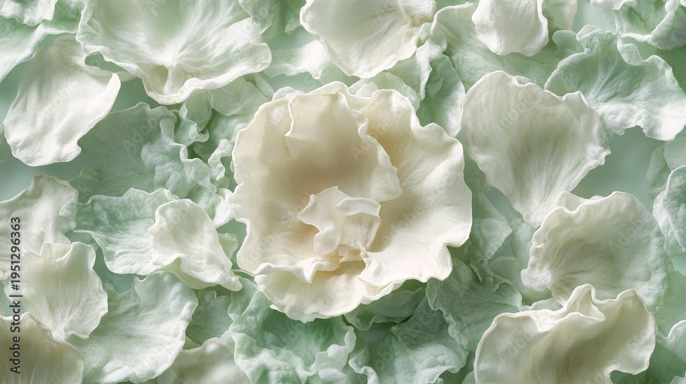 Fototapeta premium Delicate Texture of Dried Bok Choy Greens Flakes Against a Soft White Background for Visual Appeal