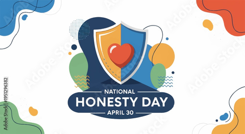 National honesty day april 30th shield with heart symbolizing truth and integrity on colorful background