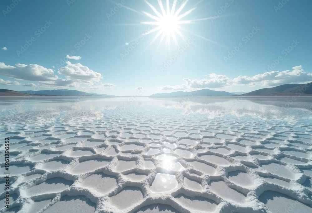 Obraz premium Expansive Salt Flats Mirage Distorted Reflections Infinity Illusion Endless Light