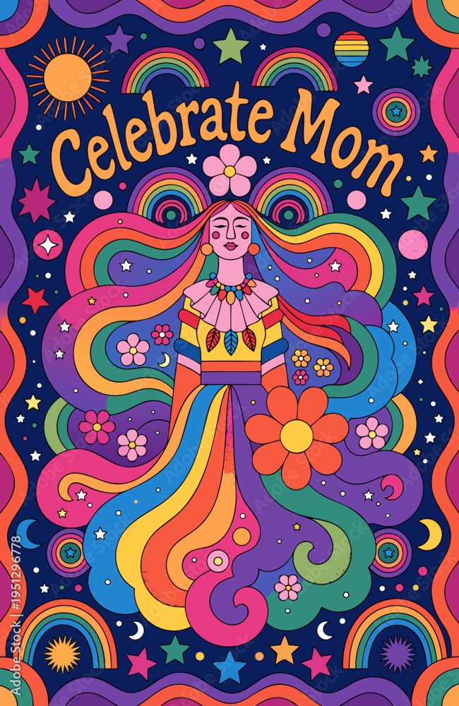 Fototapeta premium Colorful Illustration for Mother's Day: Celebrate Mom