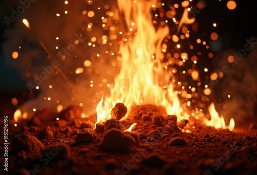 Explosive Fireworks Show Bonfire Smoldering Guy Fawkes Night Effigy Burning Macro Details