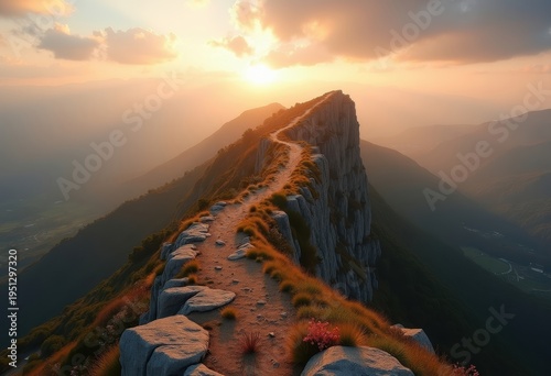Illuminated Ridge Crest Sunrise Scenic Elevated Landscape Vast View Wide Horizon