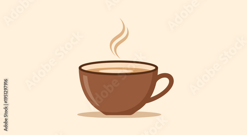 Steaming hot coffee cup with shadow on light background