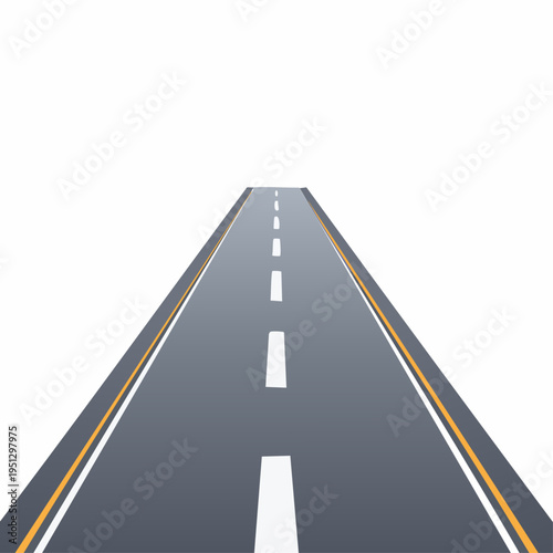 Straight gray road leading forward on white background
