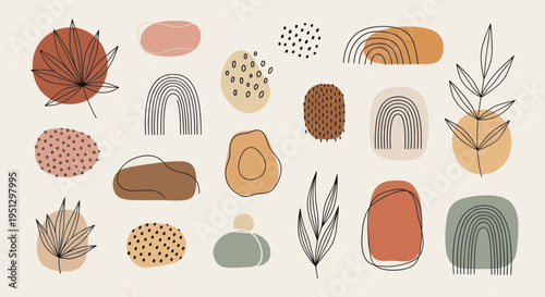 Abstract Boho Shapes and Botanical Elements Collection.