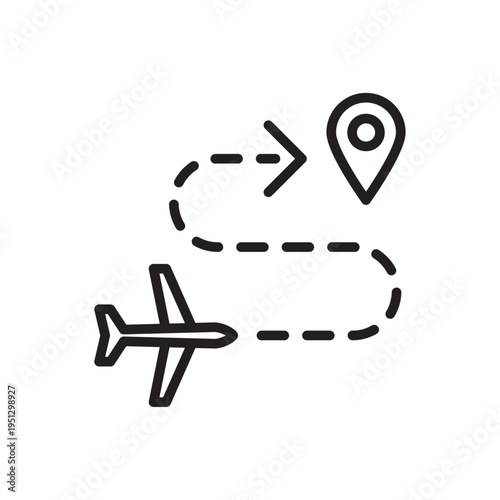 Minimal airplane route line icon representing flight paths, travel routes and aviation navigation systems