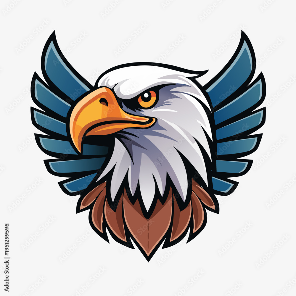 Fototapeta premium Stylized bald eagle head mascot with spread wings illustration