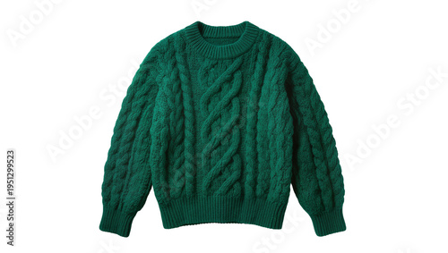 Bild auf Leinwand Isolated classic dark green cable knit sweater, cozy knitted winter pullover fashion