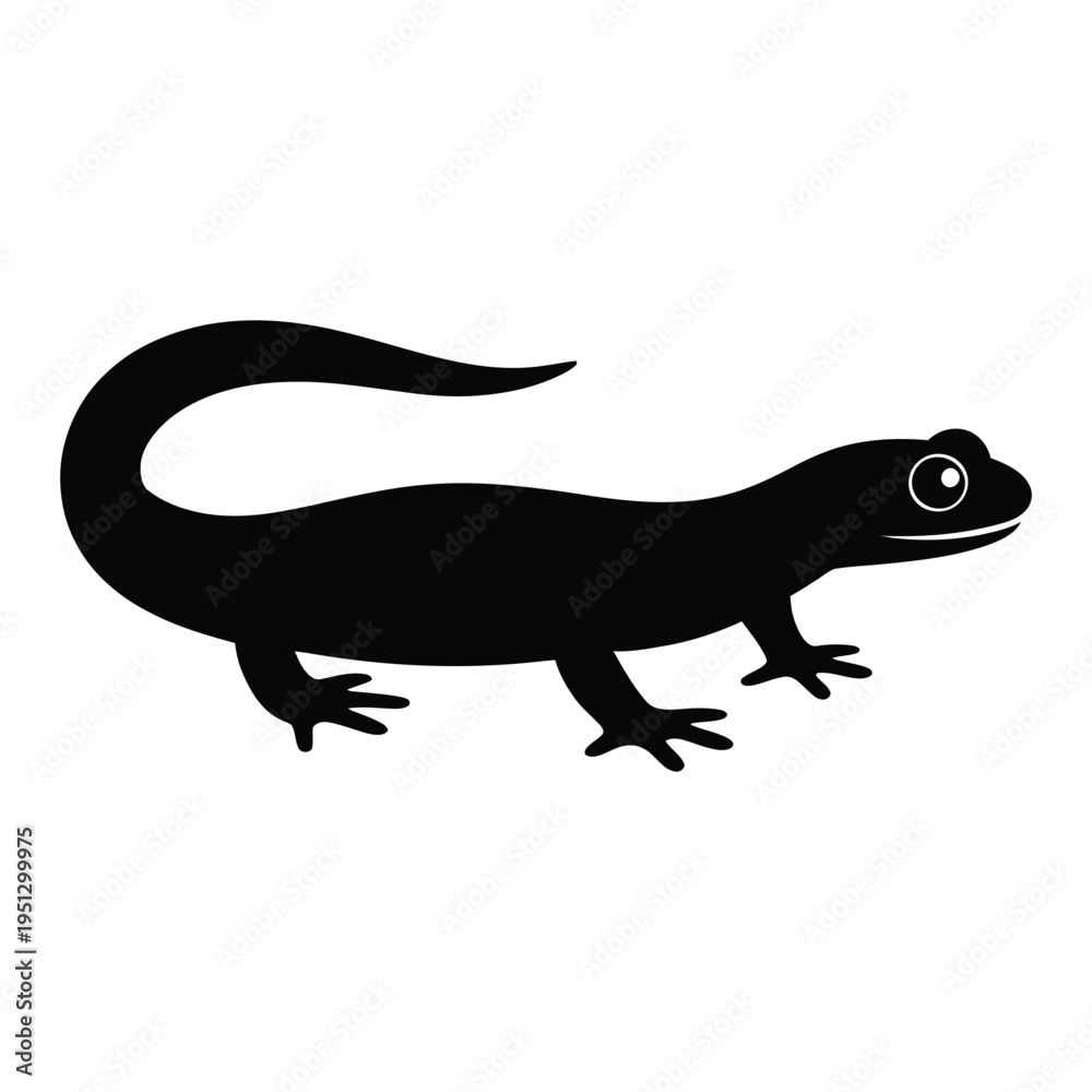 Fototapeta premium Salamander crawling side view Vector, Silhouette, Illustration