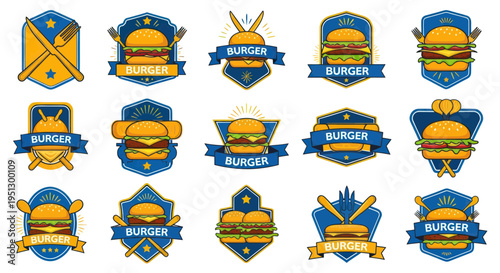 Burger Badges and Emblems Collection: Fast Food Logos & Restaurant Design Elements