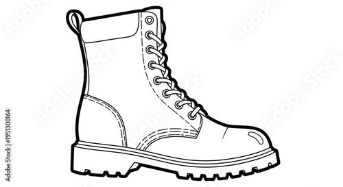Durable Work Boot Line Art Illustration - Heavy Duty Footwear Icon