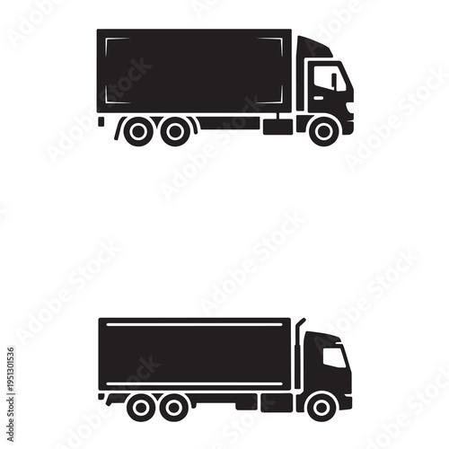 Silhouette of two trucks, a semi-trailer truck and a box truck, symbolizing logistics and delivery services.