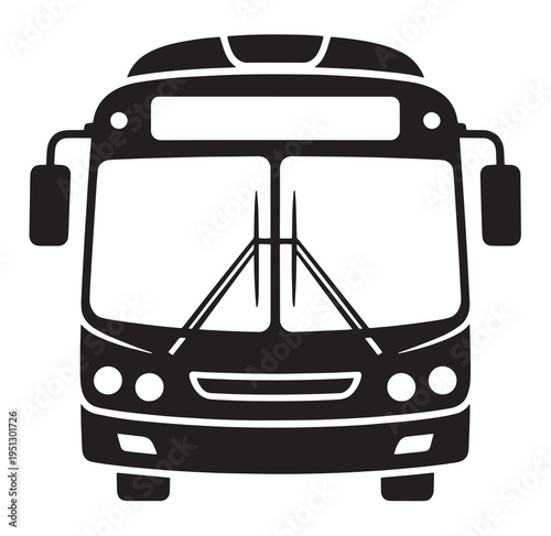 Front view silhouette of a public transport bus, isolated on a white background, urban transit.