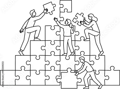 Business team building and solving jigsaw puzzle concept