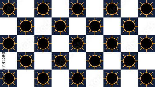 Geometric Pattern Chessboard with Solar Disk Motifs vector illustration