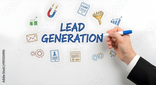 lead generation concept with business icons and hand drawing  marketing strategy