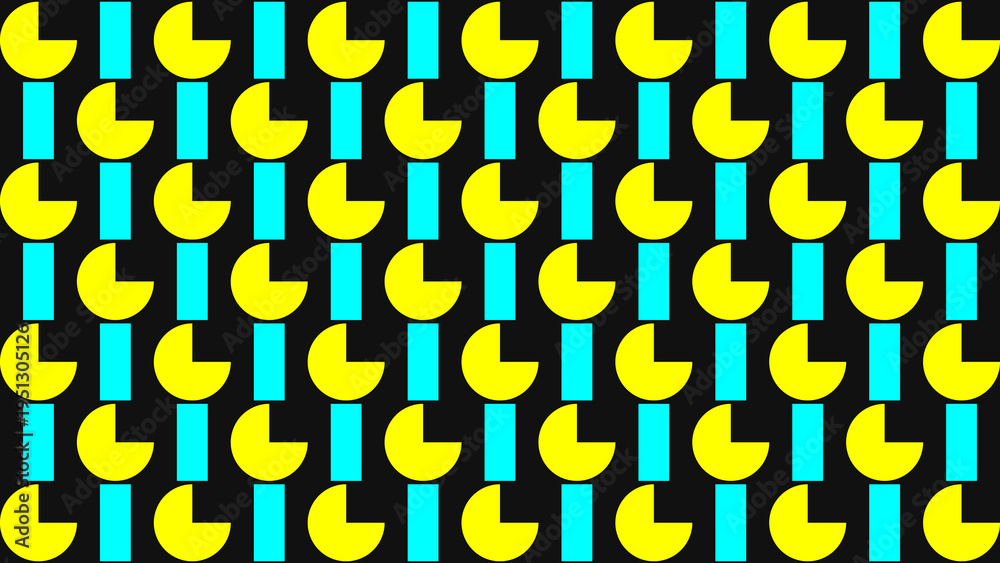 Εκτύπωση καμβά Retro Geometric Pattern with Yellow Pacman and Blue Bars vector illustration