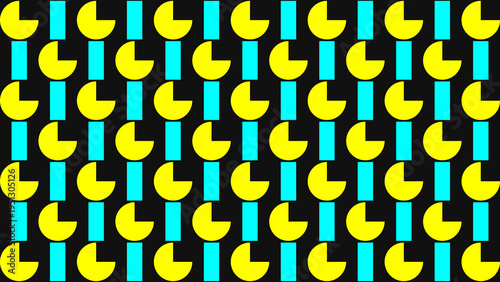 Valokuva Retro Geometric Pattern with Yellow Pacman and Blue Bars vector illustration