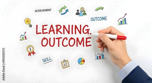 Business education and learning outcome concept with hand drawing on whiteboard