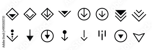 Set of  Down Arrow icon collection. Minimal Downward Arrow symbol.