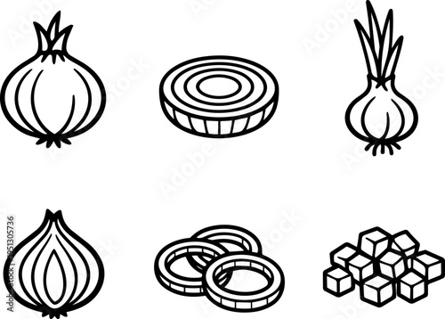 Onion vegetable food cooking ingredient line icons
