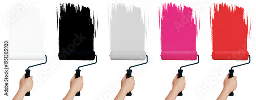 Paint roller with different color swatches hand white