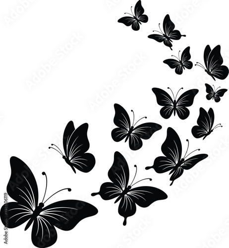Black butterfly swarm silhouette design element