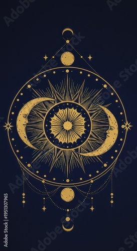 Golden celestial dreamcatcher moon phases.