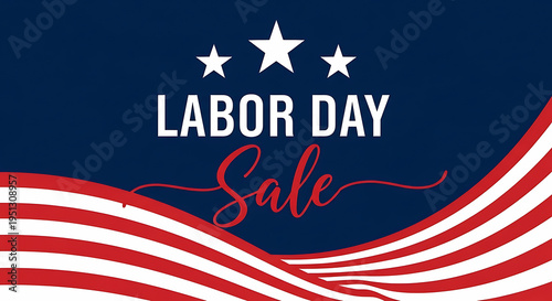 Red white and blue labor day sale banner with stars and wavy stripes