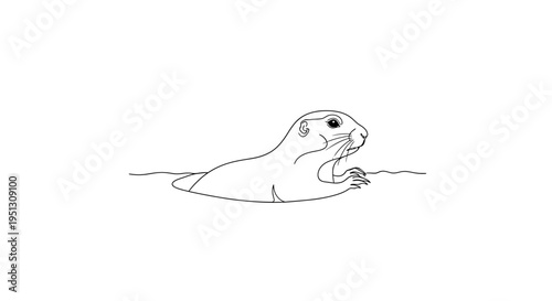 Groundhog emerges from burrow illustration isolated on white background