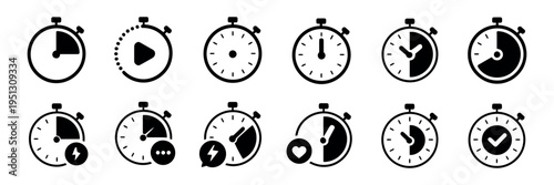 Timer icons stopwatch clock watch vector pictograms chronometer symbols hour minute second countdown interval alarm design clean illustration