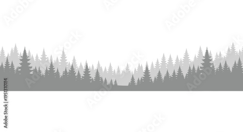Misty Forest Horizon - Evergreen Trees Silhouette Panorama Background