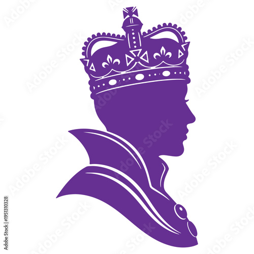 Purple silhouette of a king or prince wearing a crown and cape isolated on transparent background