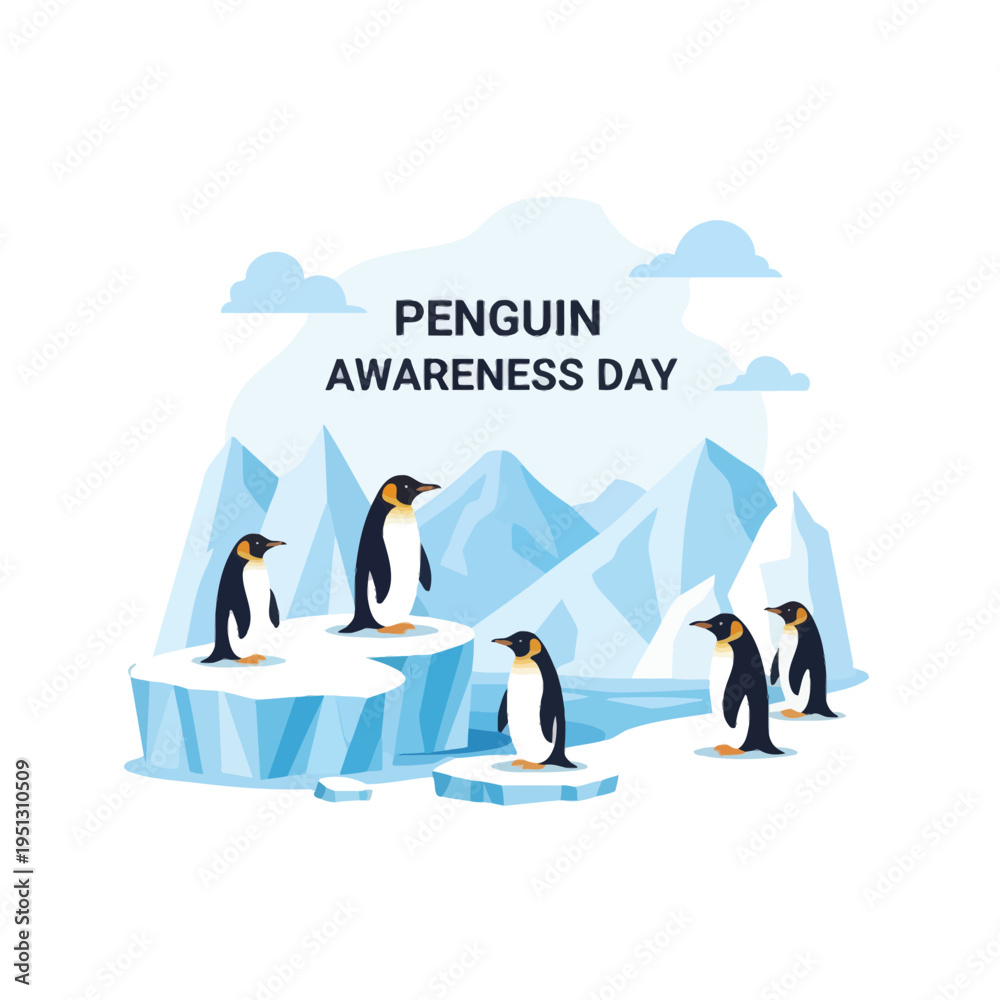 Obraz premium Penguin Awareness Day Illustration with Wildlife Scene
