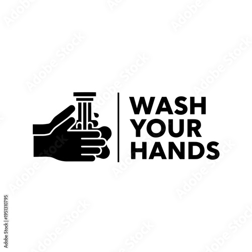 Wash Your Hands Sign Black and White Hygiene Vector