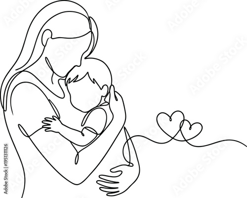 Mother and baby continuous single line drawing for mothers day celebration minimalist line art illustration