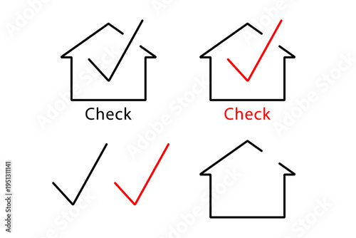 家の形をしたチェックボックスとチェックマークのイラスト素材