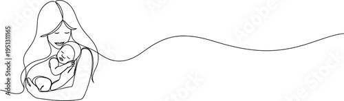 Mother and baby continuous single line drawing for mothers day celebration minimalist line art illustration