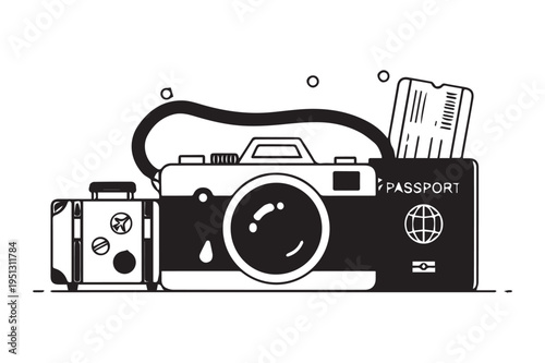 Adventure Travel Gear and Passport Icon