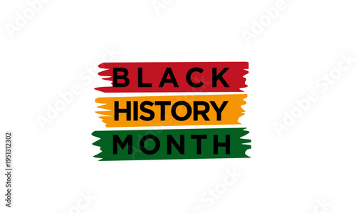 Black History Month Text Graphic with Pan-African Flag Colors on White Background