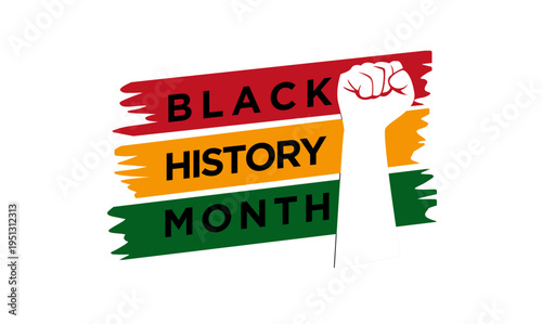 Black History Month Banner with Raised Fist in Red, Gold, Green Colors