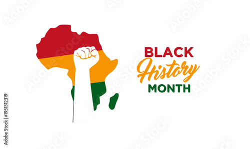Black History Month Illustration with Africa Map, Pan-African Colors, and Raised Fist
