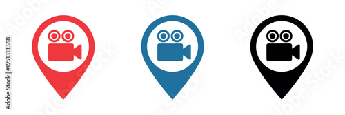 Video camera icon map label vector thin glyph interface element mobile concept web application design clean illustration isolated background