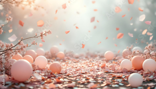 Festive pastel Eid celebration background with confetti and balloons