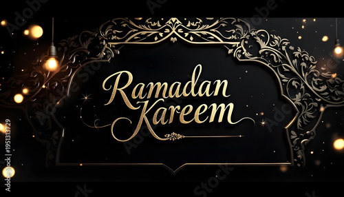 Luxury black and gold Ramadan Kareem typography banner