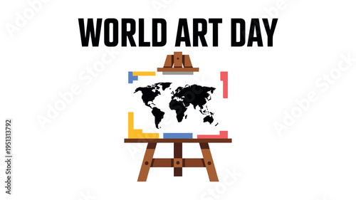 World Art Day with Easel and World Map Illustration Design