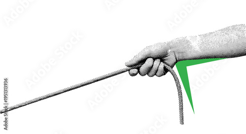A person holds a green metal object with a long handle.