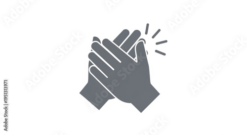 Two gray hands high fiving with white outlines and motion lines on a white background symbolizing teamwork and celebration
