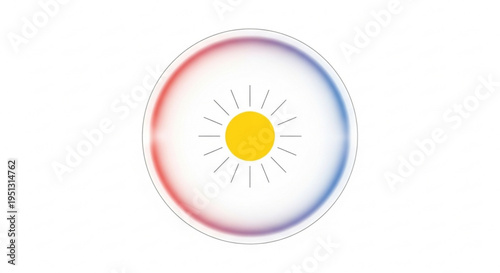 Vibrant sun symbol with red white and blue gradient circle yellow center and rays on clean background